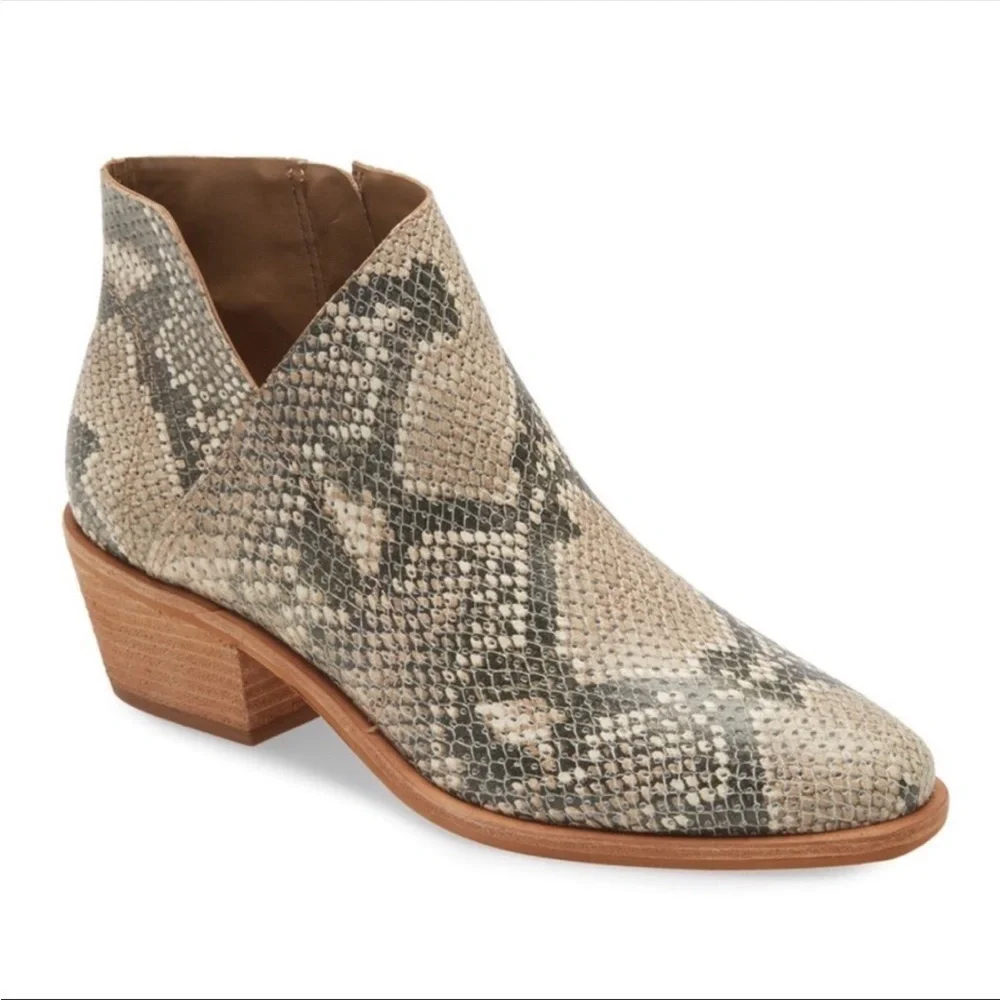 New Vince Camuto Arendara Snake Print Leather Booties in Warm Roccia